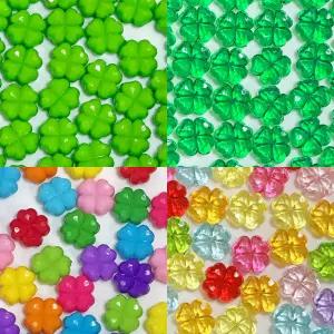 은센 네잎 클로버 비즈 15개 컬러 아크릴 투명 키링 폰 스트랩 팔찌 만들기 공예 재료