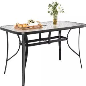 1.69 우산 구멍이 있는 TLSUNNY 파티오 야외 테이블 30 X 55 직사각형 강화 유리 식탁 6인용 금속