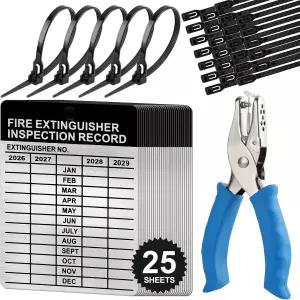 25세트 금속 검사 태그 안전 소화기 스티커 2.2X3인치 기록 20252028 실내용 핸드헬드 홀 펀처 포함 25