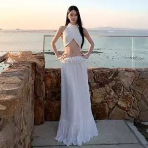 EAMT 치마 여성용 세트 바캉스룩 정장세트 오픈 섬 랩톱 EUNG1