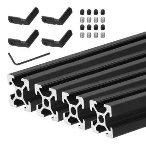 uxcell 4Pcs T 슬롯 2020 알루미늄 압출 프로파일 유럽 표준 350mm x 20mm 아노다이징 블랙 선형 레일