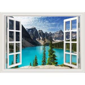 가짜 창문 벽 데칼 마운틴 레이크 뷰 스티커 벽화 포스터 그림 열린 풍경 예술 장식 스틱 앤 필 자연 경관 데콜 장면 48