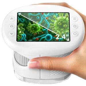 어린이용 1000배 휴대용 현미경 4K 2.4인치 스크린 디지털 12개의 슬라이드 3세 4 5 6 7 8 9 10 11세 12세 소년 소녀 장난감 선물(흰색 화이트)