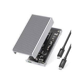GEWOKLIY 무소음 40Gbps M.2 NVMe 인클로저, USB C 알루미늄 외장 SSD 인클로저 호환 Thunderbolt4 /3 8TB 어댑터, PCIe Gen4 리더, 2280 / 2260 2242 2230mm M+M 키(실버) 장착