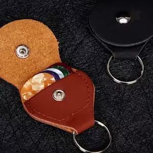 가죽 원형 케이스 피크 보관 악기 연주 소품 휴대 보관 악세서리 파우치 지갑형