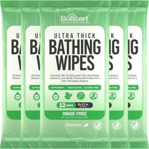 바디 물티슈 ？ 5팩 목욕 60개 알로에 비타민 E가 함유된 8 x12 무향 캠핑 여행 헬스장에 적합한 여성 남성