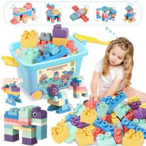 보관 버킷이 포함된 ROHSCE 100PCS 베이비 블록 세트 빌딩 장난감 STEM 교육용 선물 용 고무 소프트 아이디어 향상을 위한 감각적 스태킹