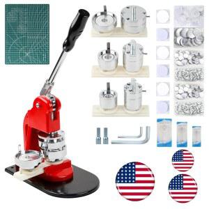 해피자 버튼 메이커 기계 다양한 크기 핀 1+1.25+2.25인치 교체 가능한 모델 배지 프레스 300세트 용품 원형 커터 절단 매트 포함