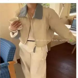 무천도사 여성 여성용 데님 캐주얼 봄 설 소매 가죽 쇼트 재킷 머랭 코트 KKE1