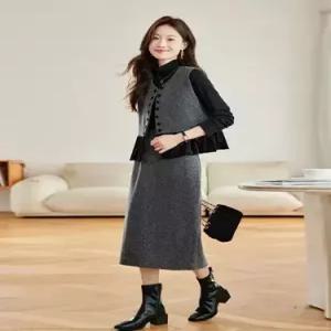 무천도사 스커트 여성용 여사친 가을 캐주얼 조끼 세트 반스커트 정장세트 쓰리피스 KKE3