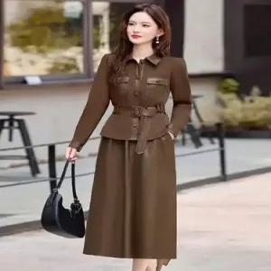 무천도사 여성 여성용 가을 투피스 세트 정장세트 PU가죽 점퍼+미니스커트 KKE3