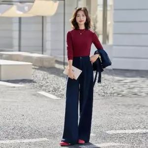 무천도사 바지 여성 여성용 데님 가을 조끼 와이드 상의 정장세트 바람막이 세트 3종 KKE3