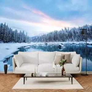 YhLHDzbb 숲 풍경 3D 벽 벽화 알파인 리버 필 앤 스틱 벽지 탈착식 포스터 스티커 침실 거실 레스토랑