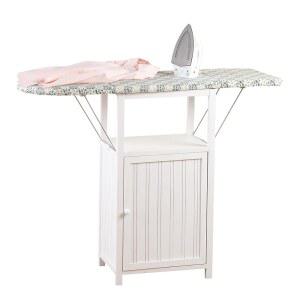 수납 캐비닛이 있는 오크리지 디럭스 다리미판 수납공간이 추가된 작은 공간에 적합한 접이식 스테이션 100% 내구성 목재로 제작된 흰색 화이트 디자인 u2013 높이 36.5인치 x 폭 15.5인치 23인치