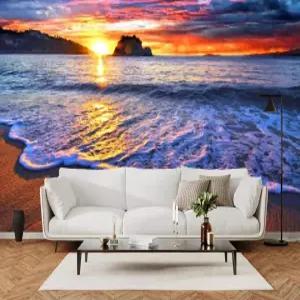 YhLHDzbb 써니 비치 3D 벽 벽화 바다 풍경 필 앤 스틱 벽지 탈착식 포스터 스티커 침실 거실 레스토랑