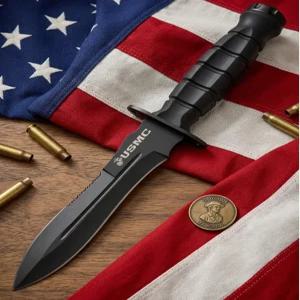 MTECH USA 공식 라이선스 USMC 고정 블레이드 나이프 가드 11.8인치 스테인리스 스틸 텍스처 핸들 나일론