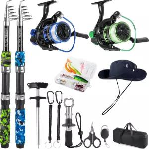 트립퀴프스 낚싯대 콤보 6.9피트 망원봉 세트 접이식 2PCS 스피닝 릴 캐리어 백 민물 및 키트 포함