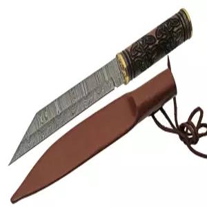 산즈 다마스쿠스 헌팅 나이프 13.75인치 검은색 나무 손잡이가 달린 캠핑 사냥 및 야외용 풀 탱 블레이드