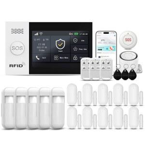 무선 알람 시스템 4.3인치 터치스크린 24PcsWiFi+GSM / 4G 도어/윈도우 APP Control SOSButton 리모컨 Alexa와 함께 작동 실시간 알림 앱 제어