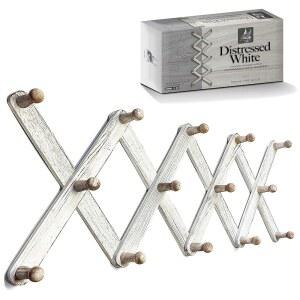 머큐리얼 트레이드 확장가능 나무 코트 랙 행거 u2013 아코디언 벽걸이 소나무 후크 핸드메이드 빈티지 익스펜딩 페그 행코트 자켓 모자 목줄 수건 머그컵 가방 스트레스 흰색 화이트