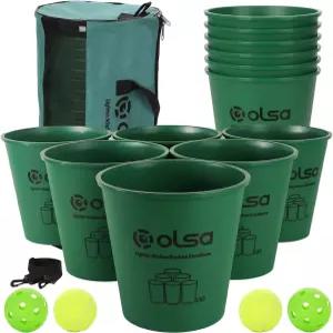 올사 야드 퐁 야외 게임 12개의 양동이 공 뒷마당 해변 잔디 공원 캠핑용 근력 운반 가방 던지기 (녹색)