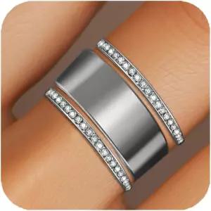 레이비팬 2팩 14K 금도금 스태킹 링 4세대/3세대 큐빅 지르코니아 시뮬레이션 여성용 아워 스택 다이아몬드