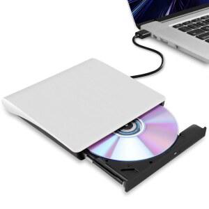 [미국배송] 노트북용 HCSUNFLY 외장 CD/DVD 드라이브 MAC 애플호환 PRO /AIR IMAC 데스크톱 WINDOWS 7 /8 /10 /XP /VISTA(화이트)와 호환되는 USB 3.0 초슬림 휴대용 버너 라이터