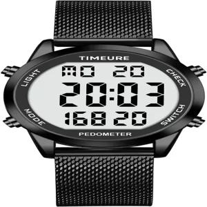 스테인리스 스틸 브레이슬릿이 장착된 남성용 만보계 시계 스텝 카운터 없음 앱 문 앞 걷기 칼로리 거리