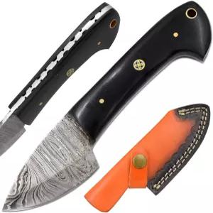 올드 램 핸드메이드 풀탕 다마스쿠스 스틸 헌팅 및 캠핑 나이프 가죽 칼집이 있는 고정 칼날 낚시