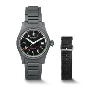 보더리 남성 시계 티타늄 자동 야전 38mm 군용 데이 기능 나일론 스트랩이 있는 방수 일본식 NH35 기계식 무브먼트 & 스크류 다운 크라운 u2014LAND마스터