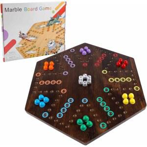 NRZSSN 와후 마블 보드게임-4인용 6인용 대형 23.6인치 게임 보드 24개의 구슬로 구성된 클래식 패밀리 펀 6개의 주사위 보관가방 선물 상자 밝은 색상. (엑스트라 라지 플레임)