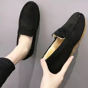 여성 스웨이드 기모로퍼 스티치 겨울 플랫 단화 4색 SYI5+8eds