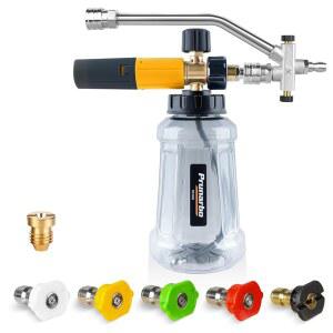 듀얼 커넥터 액세서리가 장착된 프루나르보 압력 워셔 폼 캐논 더블 팁 부착물이 파워 어 5 노즐 1/4