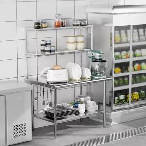 48인치 X 30인치 오버쉘프가 있는 ROVSUN 올 스테인리스 스틸 테이블 조절 가능한 언더쉘프 및 주방