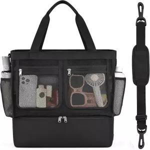 여성용 비치백 대형 비치 토트백 방수 메쉬 수영장 가방 여행 휴가 필수품용 쿨러 포함