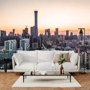 YhLHDzbb 고층 빌딩 3D 벽 벽화 도시 경관 필 앤 스틱 벽지 탈착식 포스터 스티커 침실 거실 레스토랑
