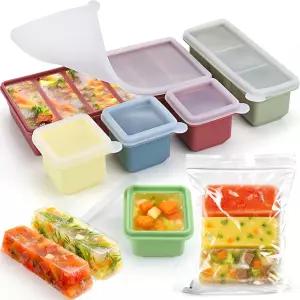 수프 큐브 뚜껑이 있는 주옴 실리콘 냉동 트레이 식사 준비용 몰드 6팩 스 식품 보관용 용기 1개 3개 6컵