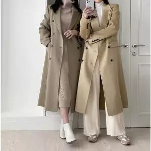 울 100 더블 단추 기본 핸드메이드 롱 코트 자켓 코디 (11441109A)