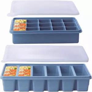 뚜껑이 있는 2팩 실리콘 냉동 트레이 큰 1/2컵125ml 6개 작은 2Tbsp30ml 수프 용기 몰드 식사 준비 및