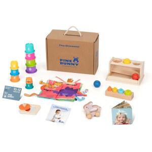 소나무 토끼 몬테소리 나무 11-in-1 장난감 세트 10개월 이상 실린더 블록 푸시 볼 박스 거울 퍼즐 스태킹 컵 래틀 소프트 북 교육용 학습 색상 인식 파인 모터