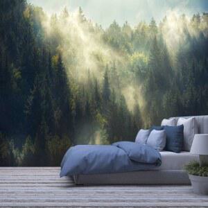 현대적인 3D 탈착식 벽지 자가 접착식 안개 낀 숲속 벽 벽화 필 앤 스틱 스티커 거실 침실 장식용