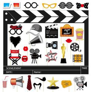생일 파티 용품용 컷아웃 스티커가 있는 X-Kingsun 32Pcs 영화 야간 사진 부스 소품 23X31인치 플라스틱 액자 셀카 DIY