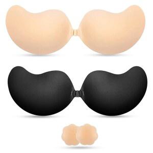 여성 끈 없는 끈적끈적한 푸시업 브라 BHDUDF 2피스 보이지 않는 뒷면 접착식 니플 커버