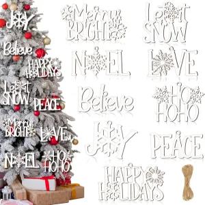 9개의 크리스마스 단어 간판 장식 나무 컷아웃 편지 걸이 공예 벽 믿음 조이 평화 농가 트리 겨울 파티