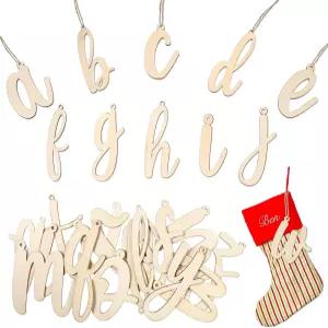 Yulejo 26개 크리스마스 스타킹 레터 태그 컷아웃 초기 장식품 이름 걸이 트리 파티 장식용 로프가 있는