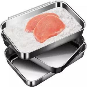 JMUSTTBO 3Pcs 스테인리스 스틸 빵 굽는 팬 세트 닭가슴살 연동 포크 커틀릿 피시 칩 등 8.5인치 x 5.8인치