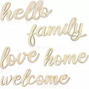 자루아투 5개 미완성 나무 간판 컷아웃 헬로 웰컴 러브 홈 가족 레터 블록 화환 공예 장식용 단어