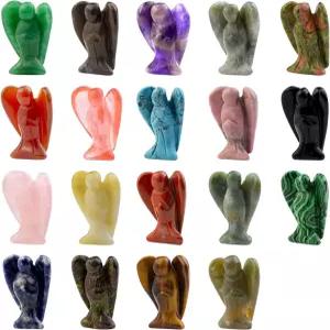 오우부이 크리스탈 엔젤 피규어 동상 4개 천연 보석 조각 포켓 수호천사 1.5인치 힐링 레이키 영적 선물