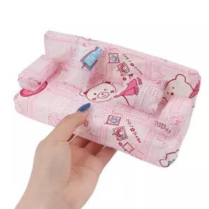 인형의 집 작은 꽃무늬 패브릭 소파 세트 가구와 베개 2개 인형 액세서리