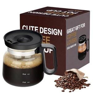 푸브렛 커피포트 머그잔 16온스 미니 유리 뚜껑 내열성 커피 애호가를 위한 컵 선물 (1PC)